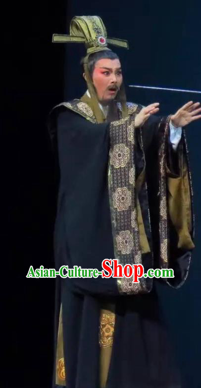 Hedda or Aspiration Sky High Chinese Yue Opera Laosheng Official Costumes and Headwear Shaoxing Opera Elderly Male Scholar Garment Apparels