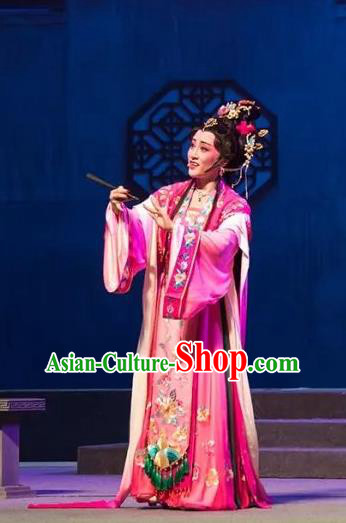 Chinese Shaoxing Opera Rich Lady Garment and Headpieces Li Hua Qing Yue Opera Actress Hua Tan Dress Apparels Leng Yan Costumes
