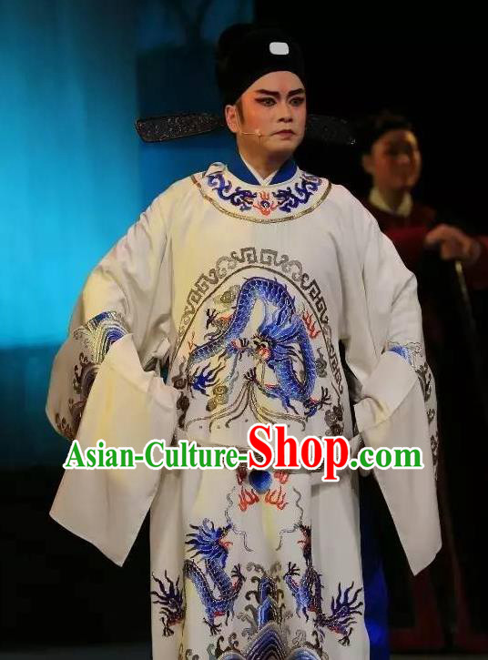He Wenxiu Chinese Yue Opera Xiaosheng Young Male Garment and Headwear Shaoxing Opera Scholar Apparels Official Embroidered Robe Costumes