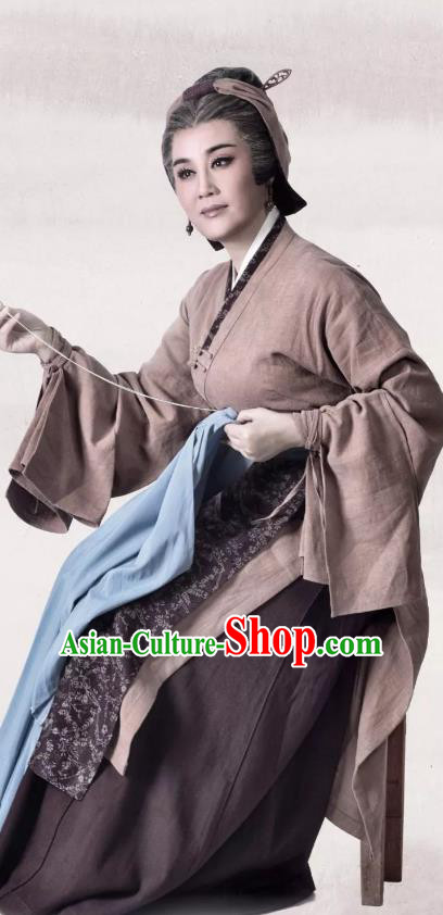 Chinese Shaoxing Opera Laodan Mother Garment Apparels and Headdress A Song of The Travelling Son Yue Opera Dress Elderly Female Costumes