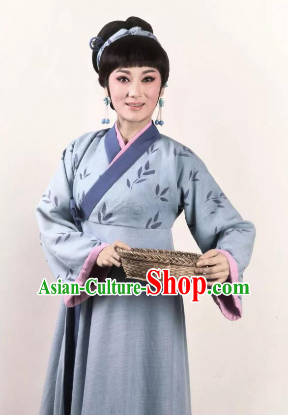 Chinese Shaoxing Opera Country Female Costumes and Headpieces A Song of The Travelling Son Yue Opera Actress Farmwife Dress Garment Apparels