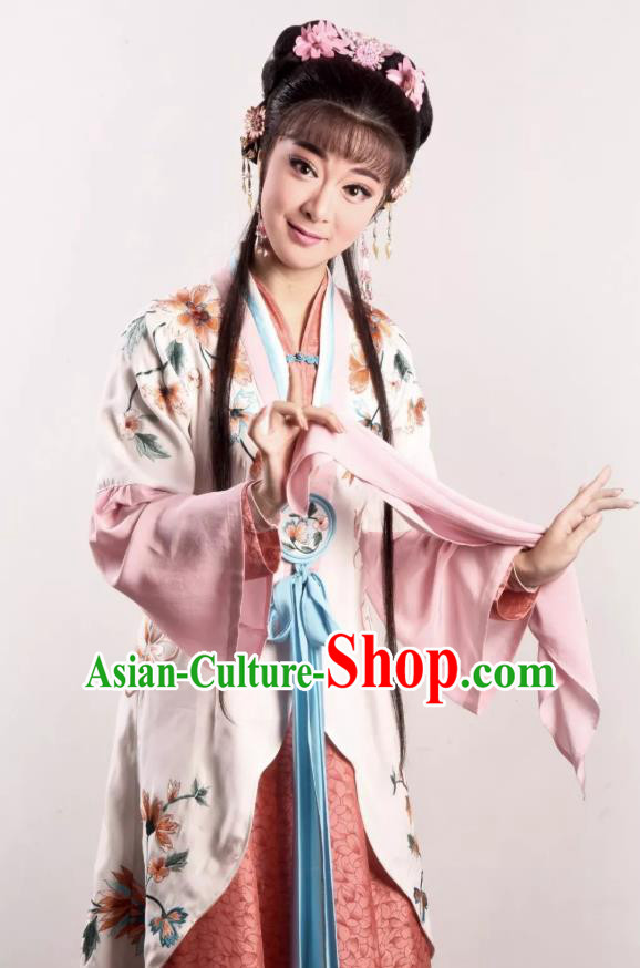 Chinese Shaoxing Opera Hua Tan Dress Costumes and Headpieces A Song of The Travelling Son Yue Opera Actress Garment Apparels