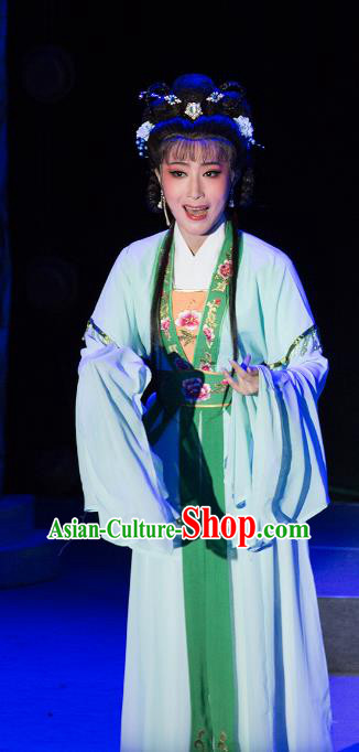 Chinese Shaoxing Opera Hua Tan Green Dress Costumes and Headpieces Palm Civet for Prince Yue Opera Actress Court Maid Kou Zhu Apparels Garment