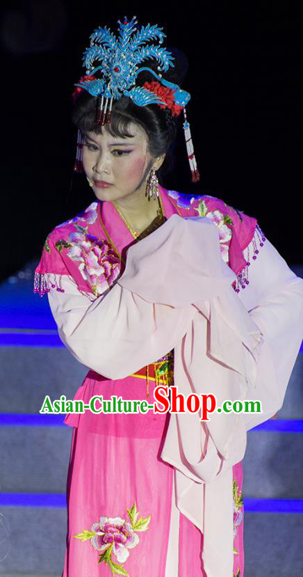 Chinese Shaoxing Opera Hua Tan Liu E Rosy Dress Garment Costumes and Headpieces Palm Civet for Prince Yue Opera Actress Imperial Consort Apparels