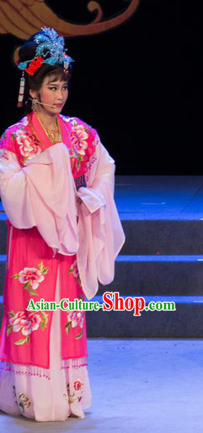 Chinese Shaoxing Opera Hua Tan Liu E Rosy Dress Garment Costumes and Headpieces Palm Civet for Prince Yue Opera Actress Imperial Consort Apparels