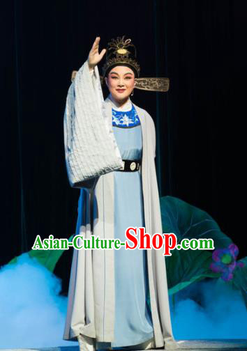 Chinese Yue Opera Xiaosheng Prefecture Liu Chong Costumes and Headwear The Magnificent Mayor Shaoxing Opera Young Male Garment Apparels