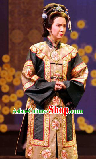 Chinese Shaoxing Opera Qing Dynasty Dame Dress Costumes and Headpieces Eternal Love Yue Opera Elderly Female Garment Apparels