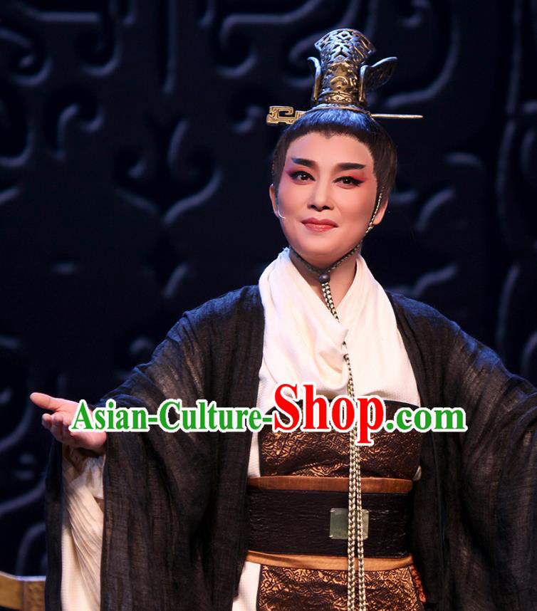 Chinese Yue Opera Xiaosheng King Wu Yue Qian Chu Apparels and Headwear Shaoxing Opera Young Male Garment Costumes
