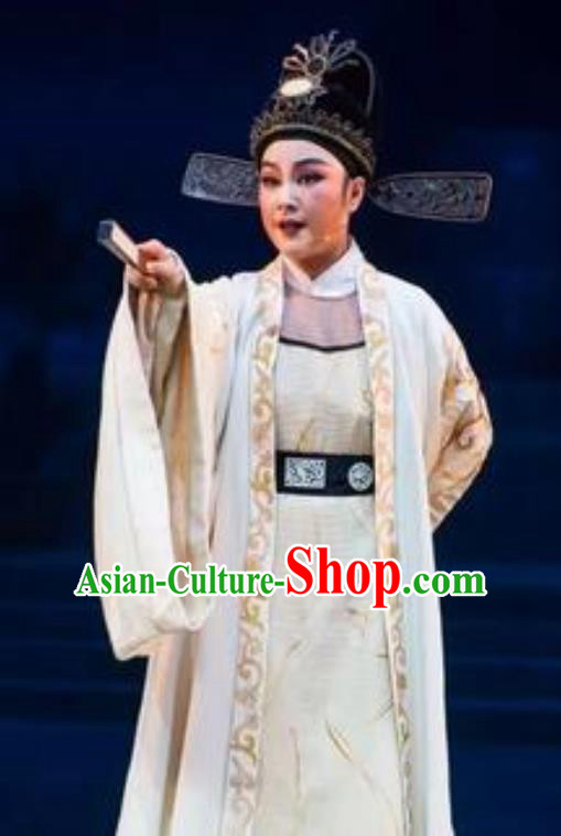 Chinese Yue Opera Young Male Scholar Costumes and Hat The Magnificent Mayor Shaoxing Opera Xiaosheng Liu Chong Garment Apparels