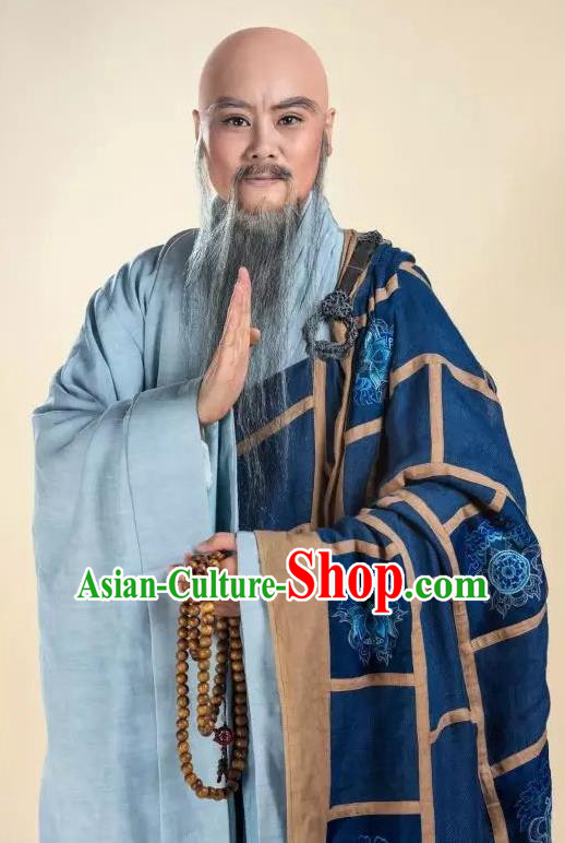 Chinese Yue Opera Laosheng Costumes Shaoxing Opera King Wu Yue Elderly Male Apparels Monk Garment Cassock