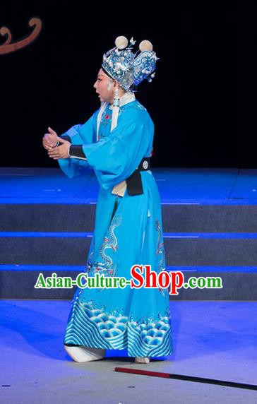 Palm Civet for Prince Chinese Yue Opera Court Eunuch Chen Lin Blue Apparels Costumes and Headwear Shaoxing Opera Garment