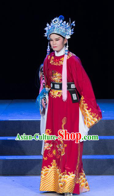 Palm Civet for Prince Chinese Yue Opera Man Role Apparels Costumes and Headwear Shaoxing Opera Garment Court Eunuch Guo Huai Official Robe