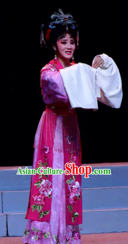 Chinese Shaoxing Opera Hua Tan Actress Garment Costumes and Headpieces Palm Civet for Prince Yue Opera Imperial Consort Rosy Dress Apparels