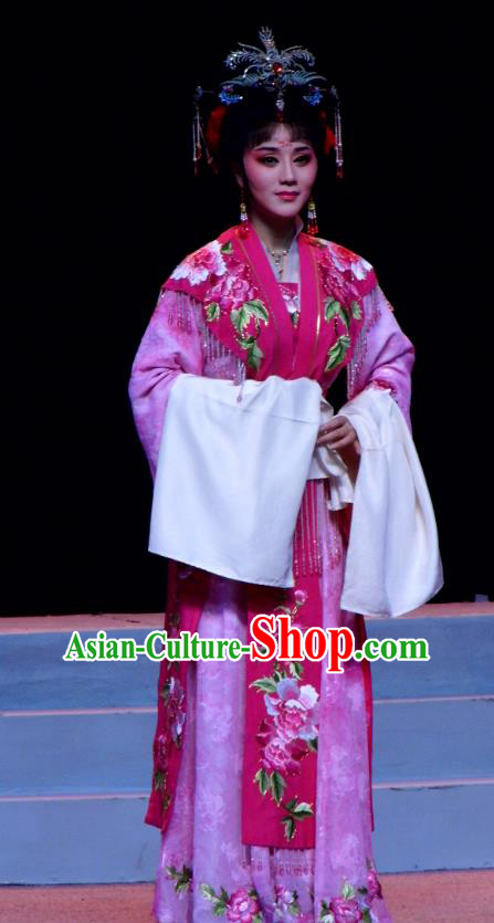 Chinese Shaoxing Opera Hua Tan Actress Garment Costumes and Headpieces Palm Civet for Prince Yue Opera Imperial Consort Rosy Dress Apparels