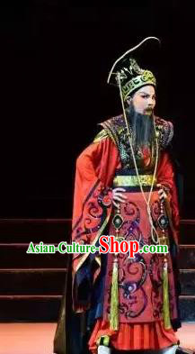 Chinese Yue Opera Elderly Male Garment Costumes and Headwear Qu Yuan Shaoxing Opera Laosheng Huai King Chu Apparels