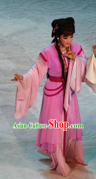 Chinese Shaoxing Opera Court Maid Rosy Dress Garment Costumes and Headpieces Palm Civet for Prince Yue Opera Xiaodan Young Lady Apparels