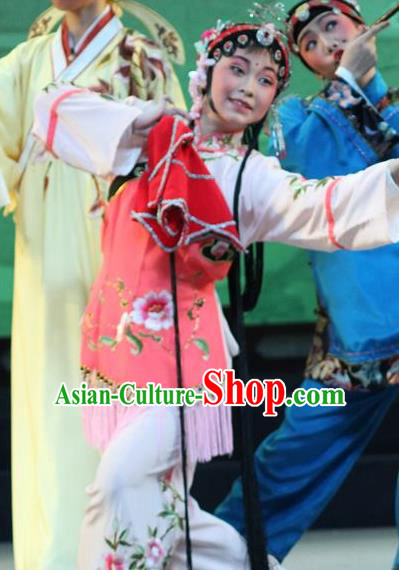 Chinese Peking Opera Actress Young Female Sun Yujiao Costumes Apparels and Headdress Pick Up the Jade Bracelet Yue Opera Hua Tan Dress Garment