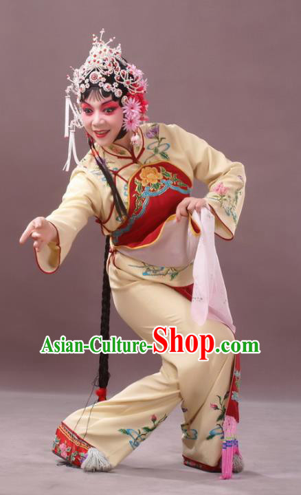 Chinese Peking Opera Young Female Sun Yujiao Costumes Apparels and Headdress Pick Up the Jade Bracelet Yue Opera Hua Tan Dress Garment
