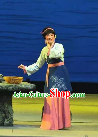 Chinese Shaoxing Opera Village Girl Dress Costumes and Headpieces A Song of The Travelling Son Yue Opera Actress Country Woman Apparels Garment