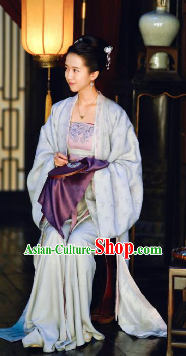 Chinese Ancient Song Dynasty Imperial Consort Miao Historical Costumes Garment and Headpiece Drama Serenade of Peaceful Joy Court Lady Dress Apparels