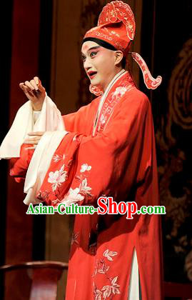 Chinese Kun Opera Xiao Sheng Wedding Apparels The Peach Blossom Fan Peking Opera Young Male Scholar Garment Costumes and Headwear
