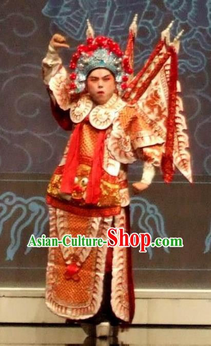 Chinese Kun Opera Martial Sheng Apparels The Peach Blossom Fan Peking Opera Takefu Garment Costumes General Kao Armor Suit with Flags and Headwear