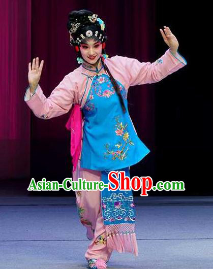 Chinese Peking Opera Young Girl Garment Costumes and Headpieces Pick Up the Jade Bracelet Yue Opera Hua Tan Dress Apparels