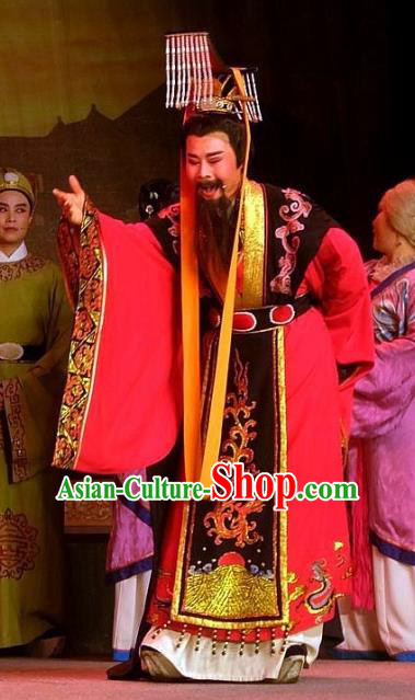 Chinese Yue Opera Elderly Male Garment and Headwear Shaoxing Opera Han Wen Empress Emperor Wen Apparels Costumes