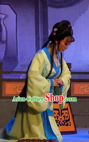 Chinese Shaoxing Opera Court Lady Green Dress Garment Costumes and Headpieces Han Wen Empress Yue Opera Xiaodan Apparels
