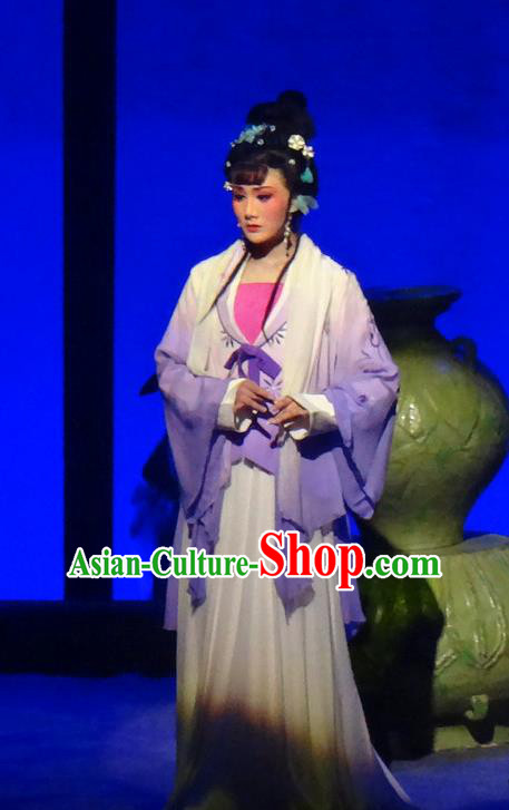 Chinese Shaoxing Opera Young Lady Liu Hanyan Dress Costumes and Headpieces Smoky Rain Celadon Yue Opera Hua Tan Actress Garment Apparels