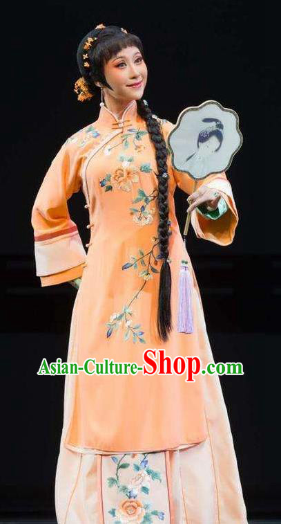 Chinese Shaoxing Opera Young Female Orange Garment Apparels and Hair Accessories Ling Long Nv Yue Opera Actress Dress Costumes