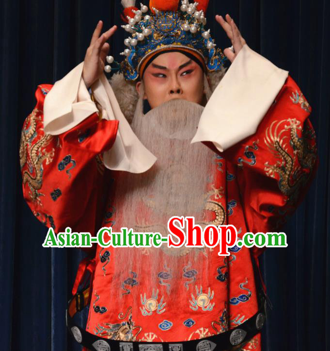 Chinese Beijing Opera Lao Sheng Apparels Zhu Lian Zhai Peking Opera Garment Costumes Official Python Embroidered Robe and Headwear