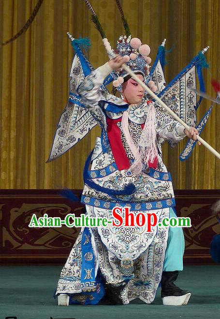 Chinese Beijing Opera Martial Male Apparels Zhu Lian Zhai Peking Opera Garment Costumes General Kao Armor Suit with Flags and Headpiece