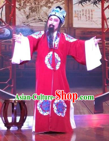 Chinese Yue Opera Laosheng Garment and Headwear The Crimson Palm Shaoxing Opera Elderly Male Landlord Wang Chun Apparels Costumes