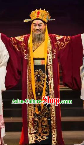 Chinese Yue Opera Laosheng Cao Cao Garment and Headwear Tong Que Tai Shaoxing Opera Elderly Male Apparels Costumes