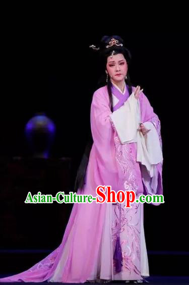 Tong Que Tai Chinese Shaoxing Opera Hua Tan Apparels Costumes and Headpieces Yue Opera Young Beauty Diao Chan Purple Dress Garment