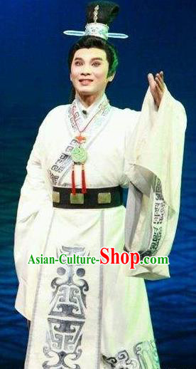 Chinese Yue Opera Scholar Cao Zhi Garment Costumes and Headwear Tong Que Tai Shaoxing Opera Young Male Apparels