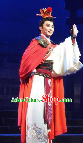 Chinese Yue Opera Xiaosheng Garment Costumes and Headwear Tong Que Tai Shaoxing Opera Wusheng Young Male Apparels
