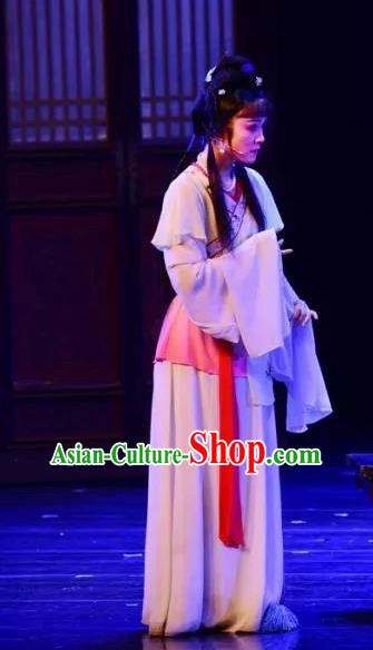 Chinese Shaoxing Opera Young Female Chen Sanliang Apparels Costumes and Headpieces Yue Opera Hua Tan Dress Garment
