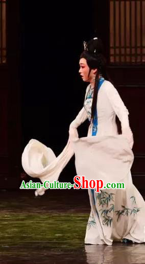 Chinese Shaoxing Opera Actress Chen Sanliang White Dress Costumes and Headpieces Yue Opera Hua Tan Distress Maiden Garment Apparels