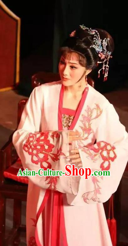 Chinese Shaoxing Opera Hua Apparels Costumes and Hair Accessories Baihua River Yue Opera Actress Young Female Tan Cai Feng Dress Garment