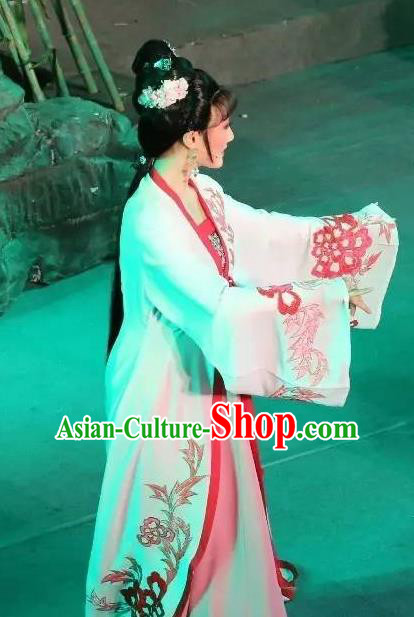 Chinese Shaoxing Opera Hua Tan Apparels Costumes and Hair Accessories Baihua River Yue Opera Actress Young Female Cai Feng Dress Garment