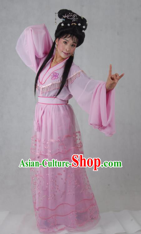 Chinese Shaoxing Opera Young Beauty Pink Costumes and Headpieces Mo Chou Nv Yue Opera Hua Tan Dress Apparels Actress Garment