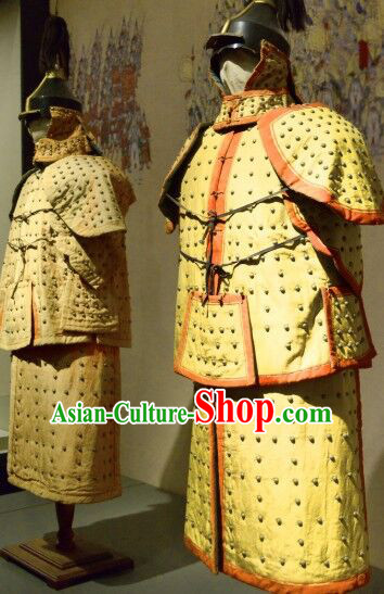Chinese Ancient Qing Dynasty Soldier Armor Apparels Drama Machu Warrior Historical Costumes and Helmet Complete Set