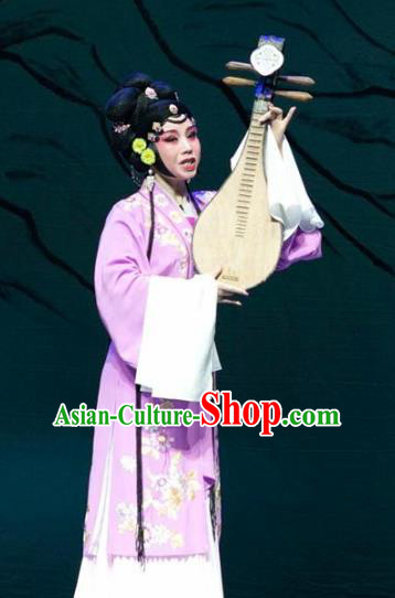 Chinese Kun Opera Actress Purple Dress Costumes The Story of Pipa Peking Opera Distress Maiden Apparels Garment and Headpieces