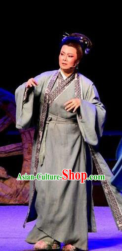 Chinese Shaoxing Opera Elderly Female Costumes and Headpieces Yue Opera Old Woman Cai Wenji Garment Apparels