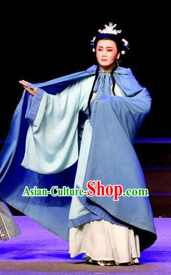 Chinese Shaoxing Opera Young Female Apparels Costumes and Headdress Yue Opera Hua Tan Cai Wenji Garment