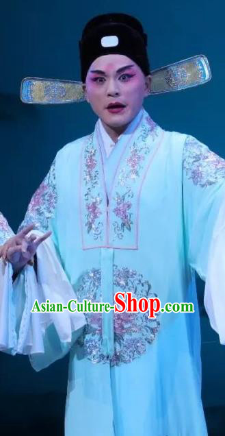 Chinese Classical Kun Opera Niche Scholar Apparels The Story of Pipa Peking Opera Garment Young Male Blue Robe Costumes and Hat