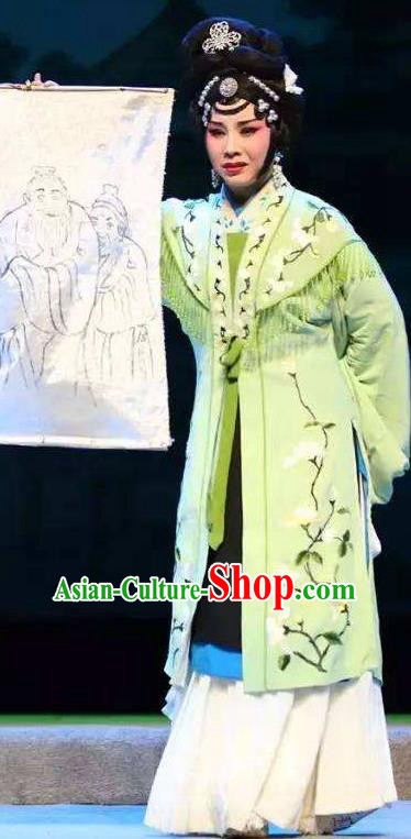 Chinese Kun Opera Distress Maiden Green Dresses Costumes The Story of Pipa Peking Opera Actress Garment Apparels and Headpieces