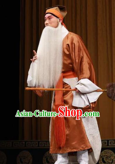 Chinese Classical Kun Opera Grandpa Old Men Apparels The Story of Pipa Peking Opera Garment Elderly Male Golden Costumes and Headwear